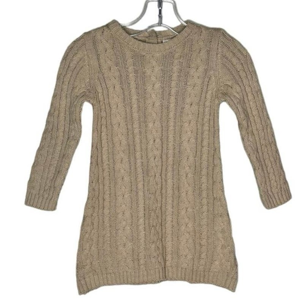 Catherine Malandrino Dress Girls 18 Month Tan Cable Knit Sweater Dress Neutral